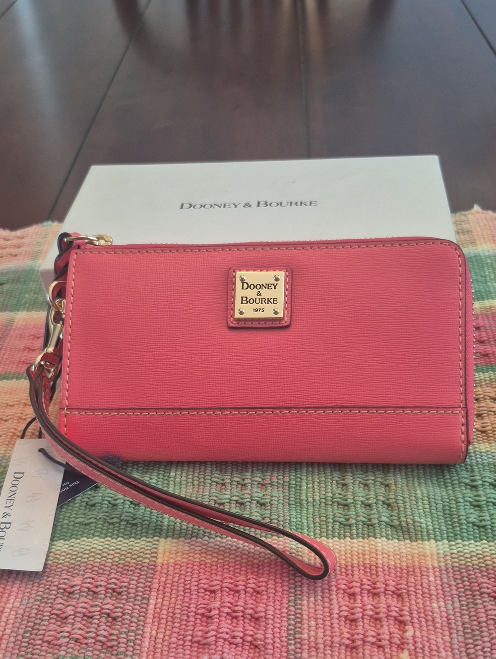 Dooney And Bourke Saffiano Folded Zip Wristlet Wallet Bubble Gum Color